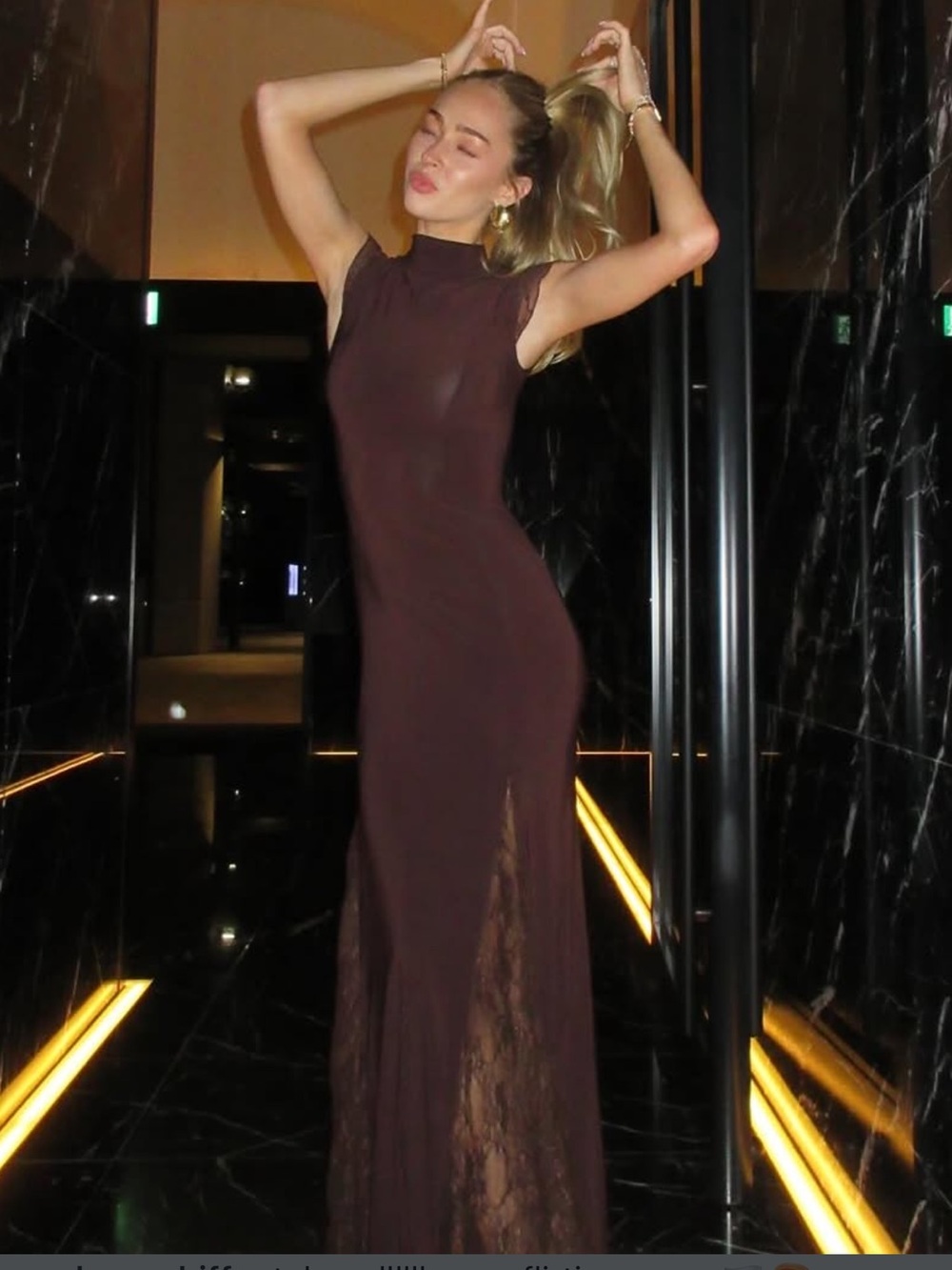 ASOS Dark Brown Sleeveless Maxi Dress with Lace Panels